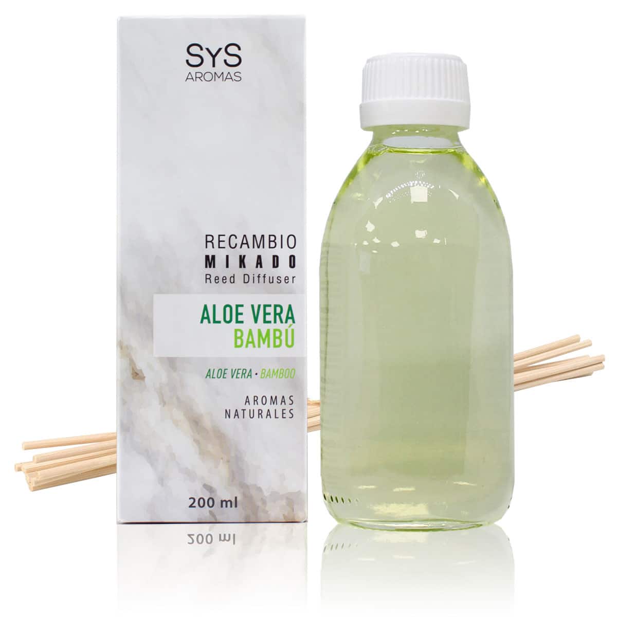 Geurstokjes Bamboe – Aloe Vera Navulling luchtverfrisser huisparfum 200ml SYS Labnatur Nederland